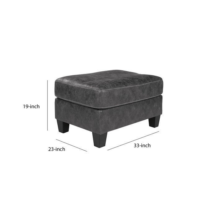 Rectangular Ottoman with Tapered Block Legs and Jumbo Stitching, Gray