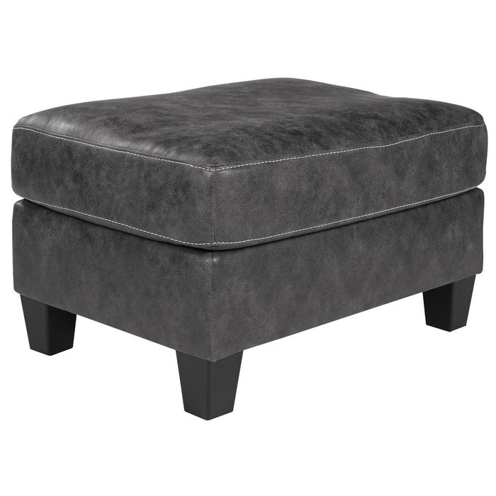 Rectangular Ottoman with Tapered Block Legs and Jumbo Stitching, Gray