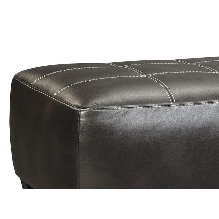 Rectangular Oversized Leatherette Ottoman with Jumbo Stitching, Black