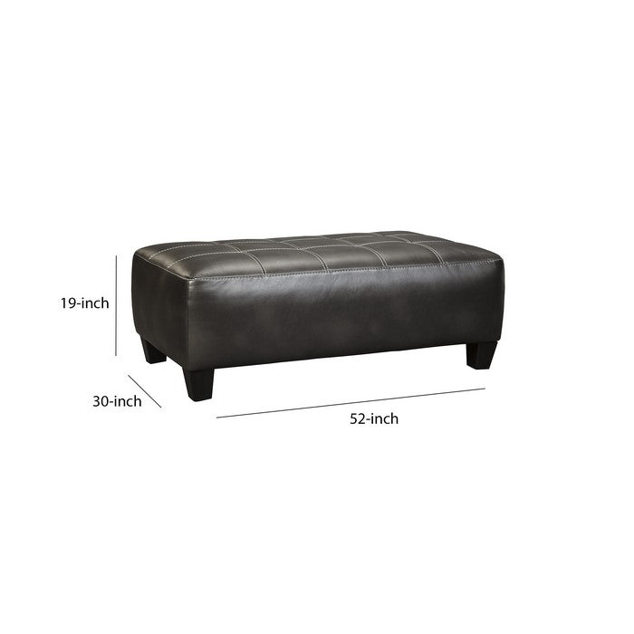 Rectangular Oversized Leatherette Ottoman with Jumbo Stitching, Black