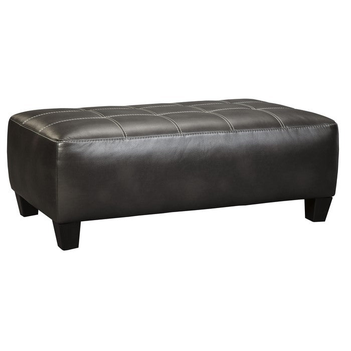 Rectangular Oversized Leatherette Ottoman with Jumbo Stitching, Black