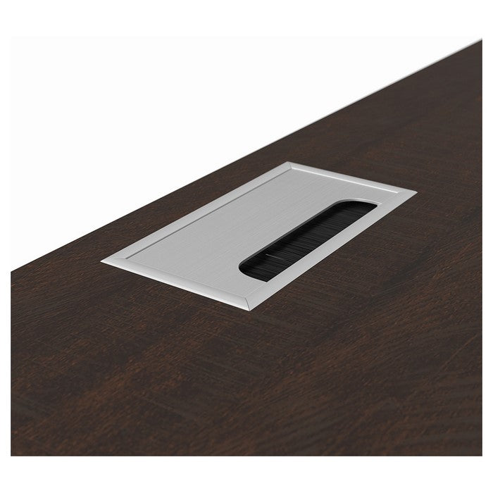 Rectangular Top Wooden Writing Desk with Metal Base, Dark Brown and Black