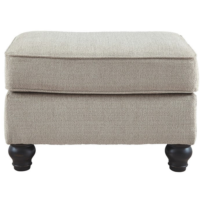 Rectangular Wooden Ottoman with Textured Fabric Upholstery, Beige