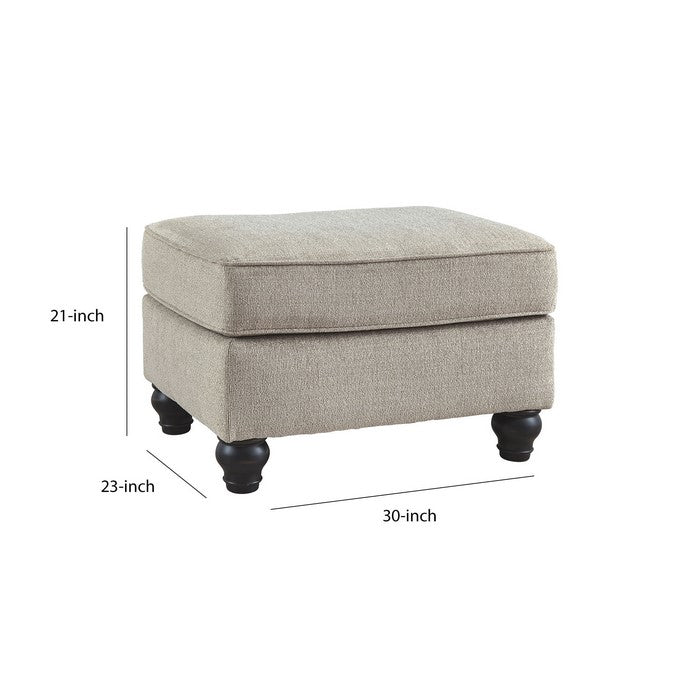 Rectangular Wooden Ottoman with Textured Fabric Upholstery, Beige