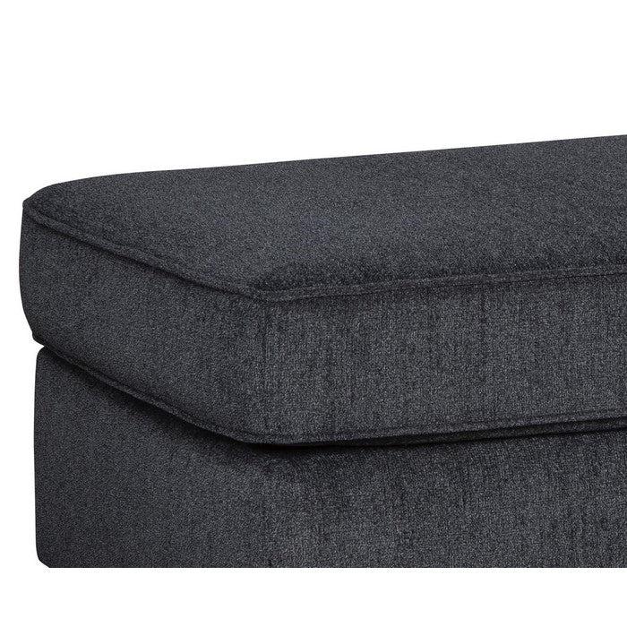 Rectangular Wooden Ottoman with Textured Fabric Upholstery, Dark Gray