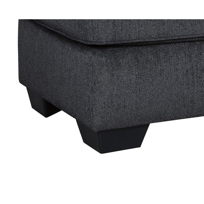 Rectangular Wooden Ottoman with Textured Fabric Upholstery, Dark Gray