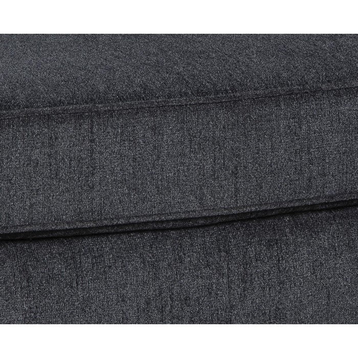 Rectangular Wooden Ottoman with Textured Fabric Upholstery, Dark Gray