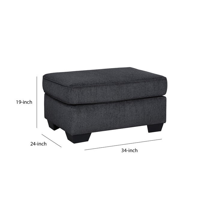 Rectangular Wooden Ottoman with Textured Fabric Upholstery, Dark Gray