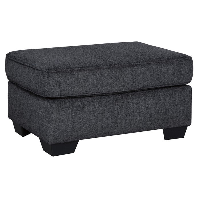 Rectangular Wooden Ottoman with Textured Fabric Upholstery, Dark Gray
