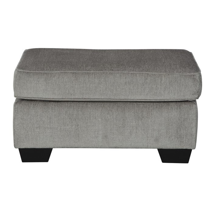 Rectangular Wooden Ottoman with Textured Fabric Upholstery, Gray