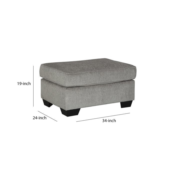 Rectangular Wooden Ottoman with Textured Fabric Upholstery, Gray