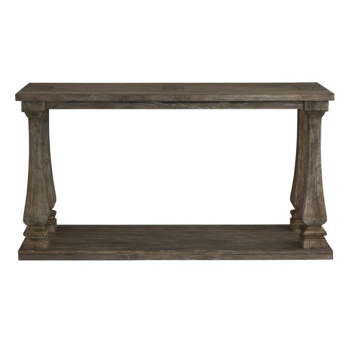 Rectangular Wooden Sofa Table with Square Baluster Legs, Taupe Brown