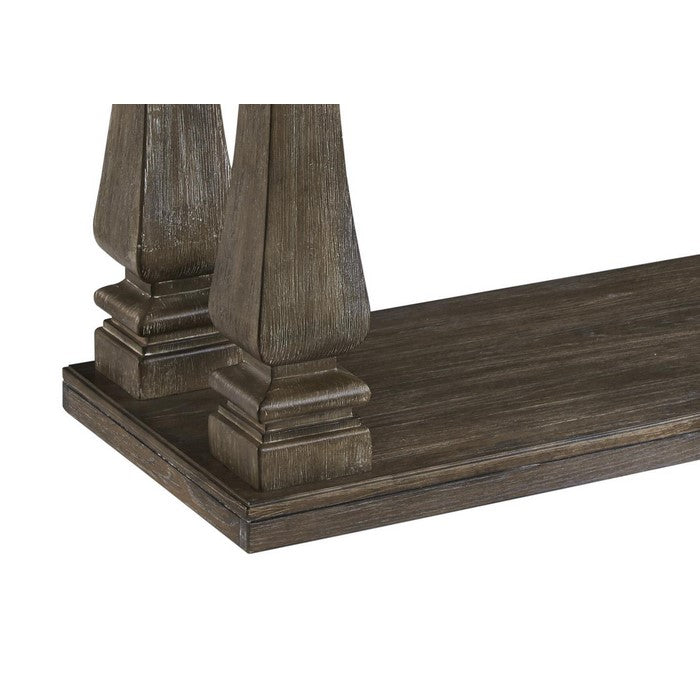 Rectangular Wooden Sofa Table with Square Baluster Legs, Taupe Brown