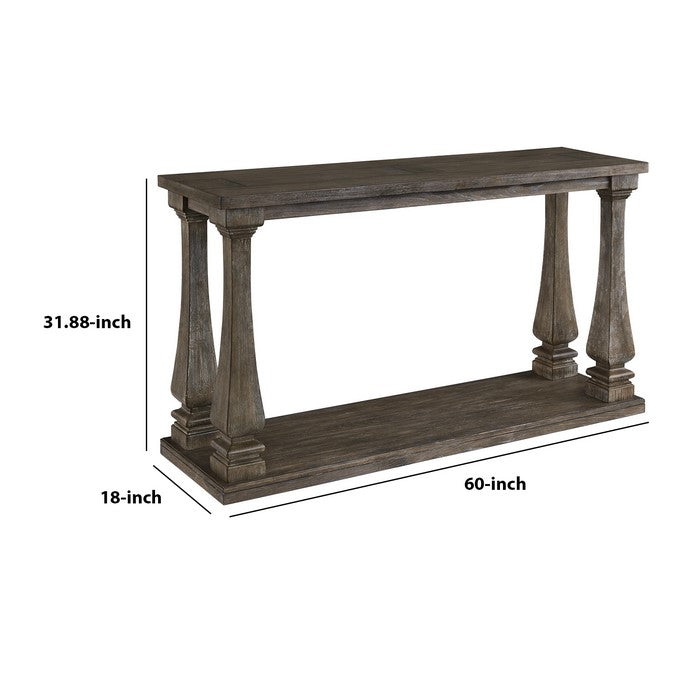 Rectangular Wooden Sofa Table with Square Baluster Legs, Taupe Brown