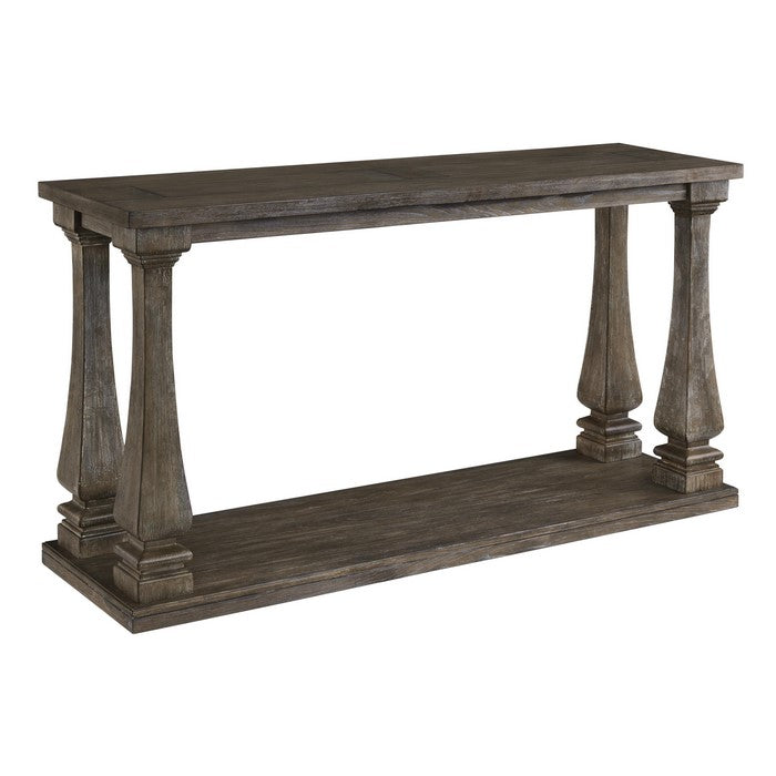 Rectangular Wooden Sofa Table with Square Baluster Legs, Taupe Brown