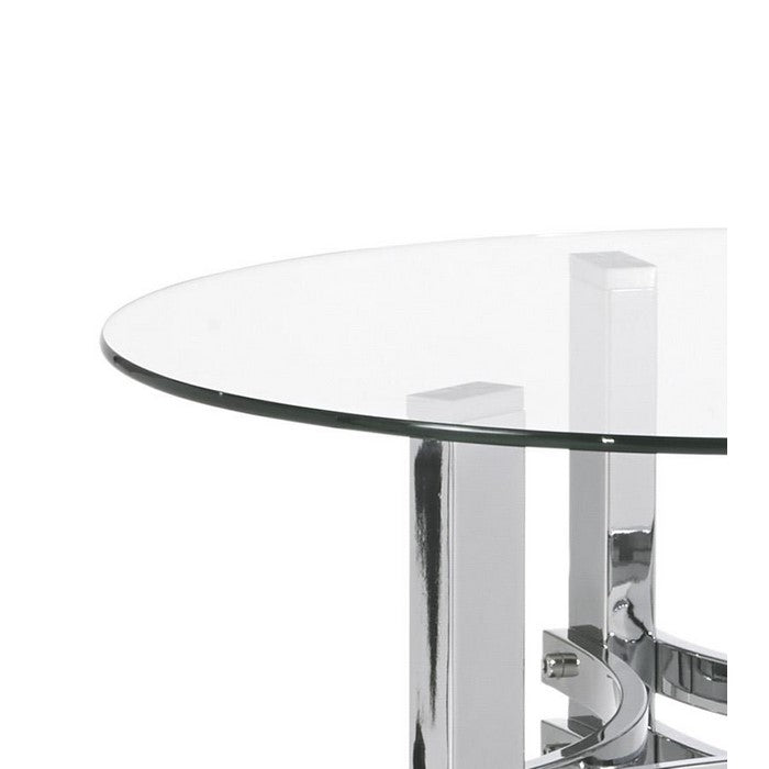 Round Glass Top End Table with Straight Acrylic Legs, Clear and Chrome