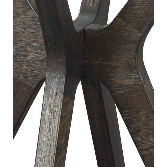 Round Glass Top End Table with Wooden Cross Boomerang Legs, Brown