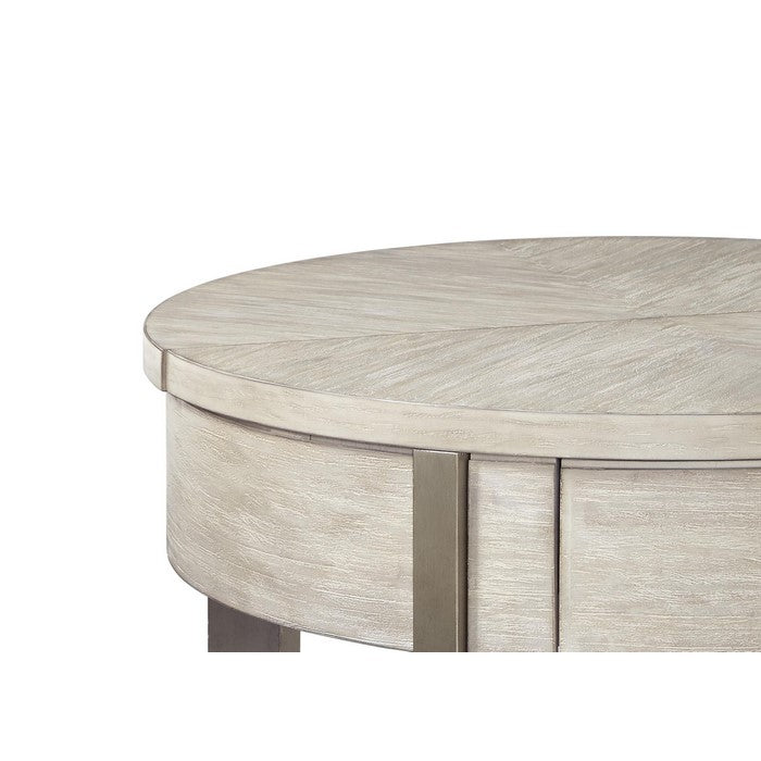 Round Lift Top Wooden Cocktail Table with Drawer, Beige and Brown