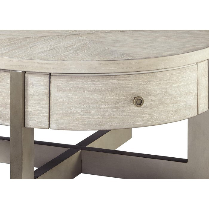 Round Lift Top Wooden Cocktail Table with Drawer, Beige and Brown