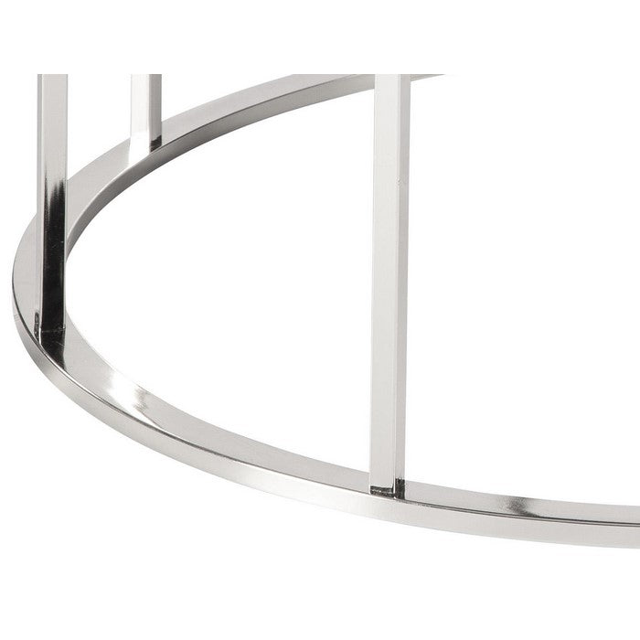 Round Tempered Glass Top Cocktail Table with Metal Frame, Black and Chrome