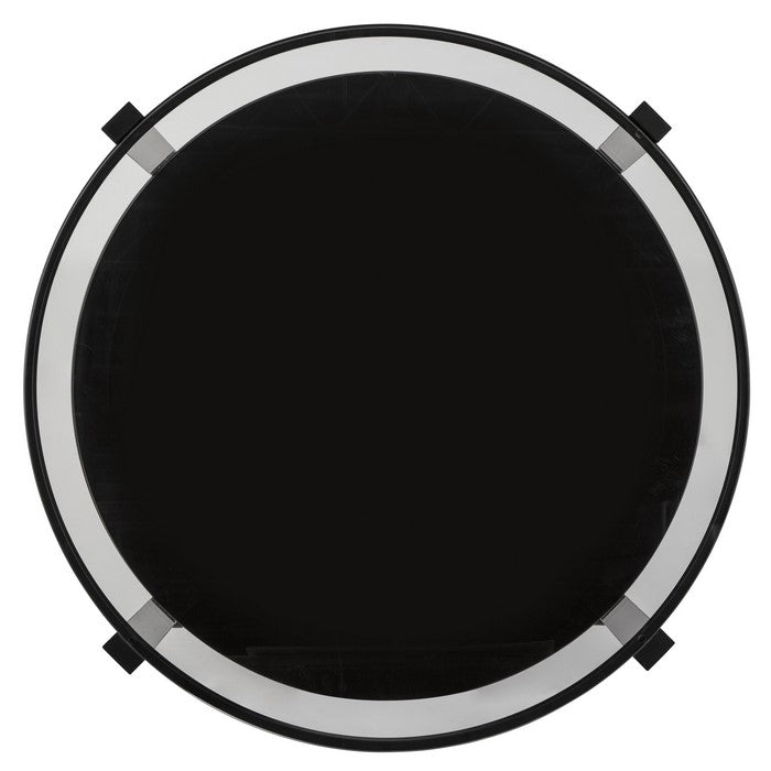 Round Tempered Glass Top Cocktail Table with Open Shelf, Black and Clear