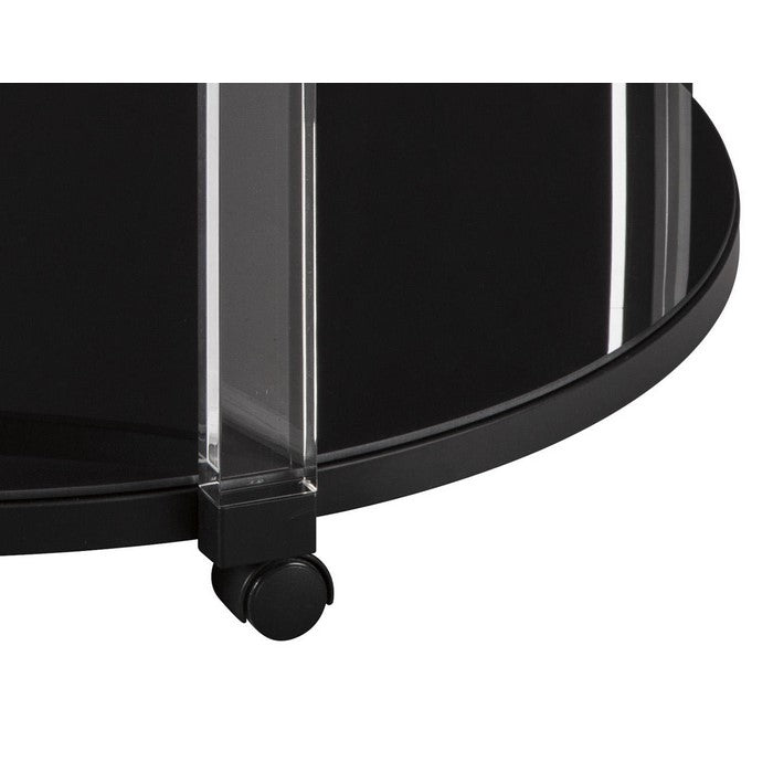 Round Tempered Glass Top Cocktail Table with Open Shelf, Black and Clear