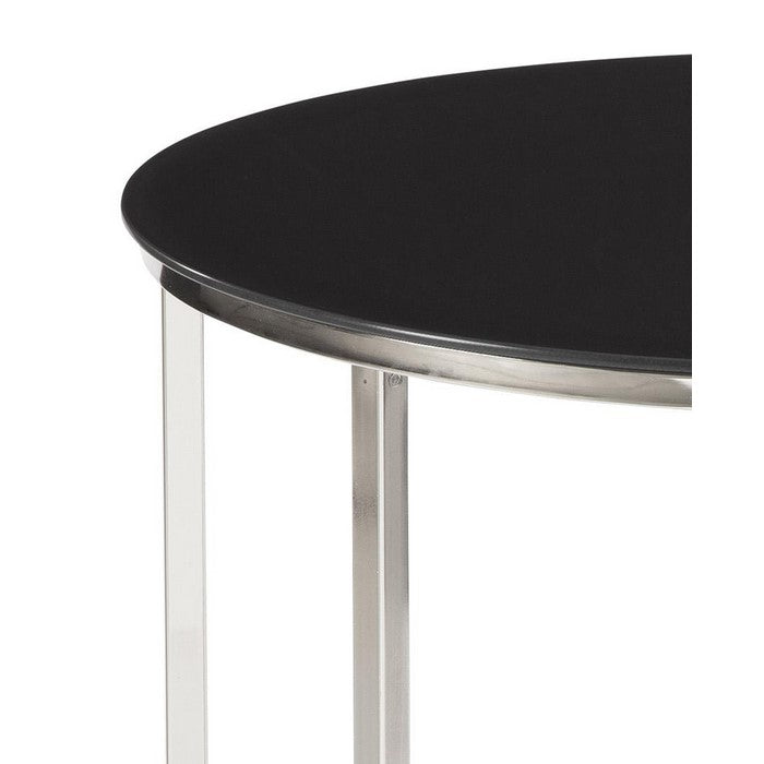 Round Tempered Glass Top End Table with Metal Frame, Black and Chrome