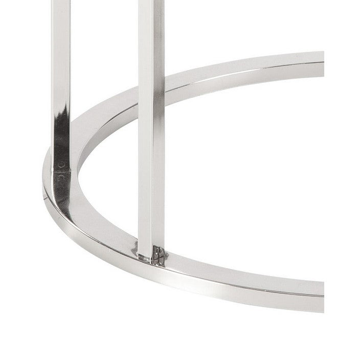 Round Tempered Glass Top End Table with Metal Frame, Black and Chrome