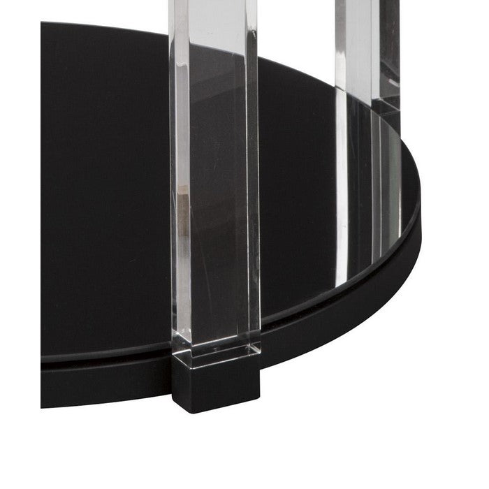 Round Tempered Glass Top End Table with Open Shelf, Black and Clear
