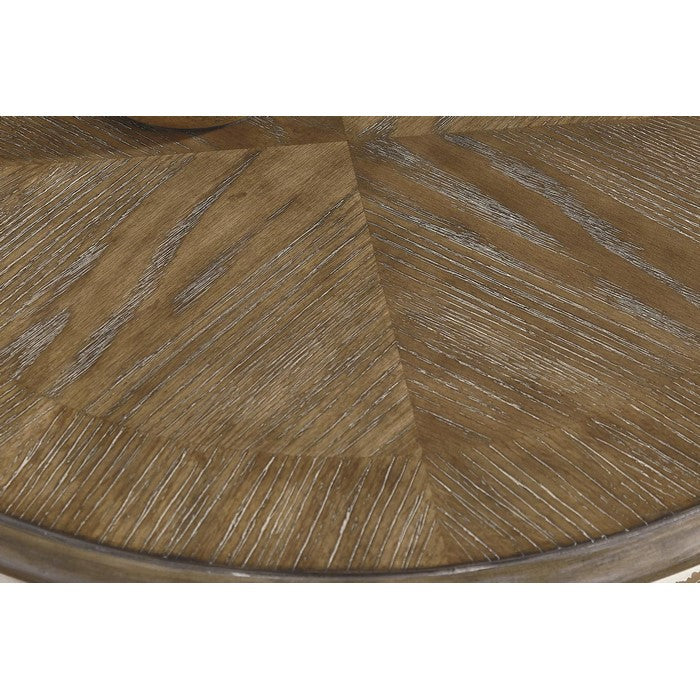 Round Wooden End Table with Open Bottom Shelf, Brown and Antique White