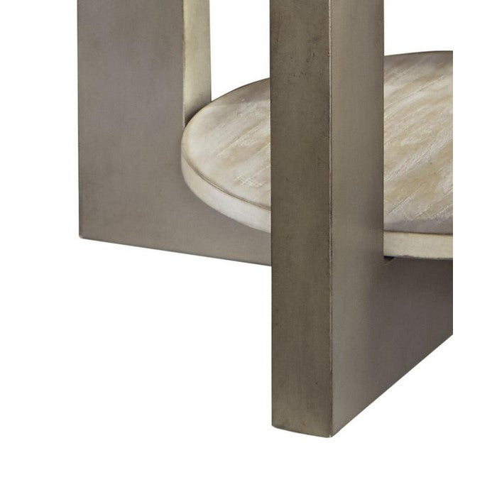 Round Wooden Frame End Table with Open Shelf, Light Brown