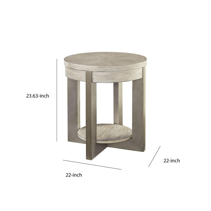 Round Wooden Frame End Table with Open Shelf, Light Brown