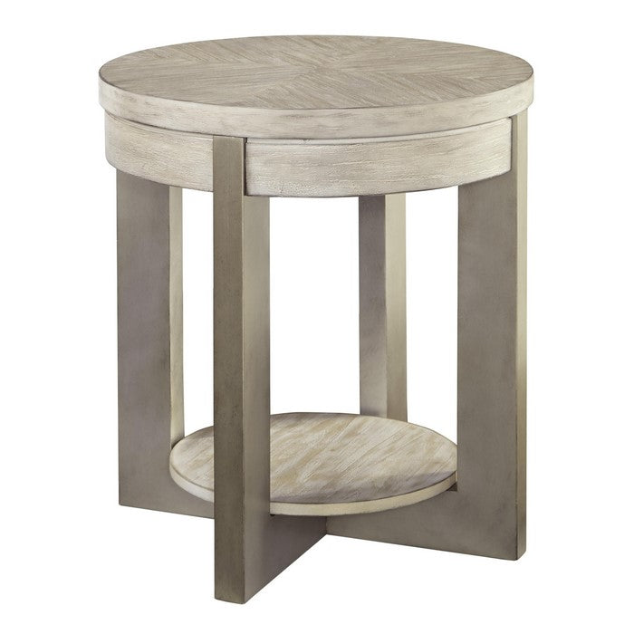 Round Wooden Frame End Table with Open Shelf, Light Brown