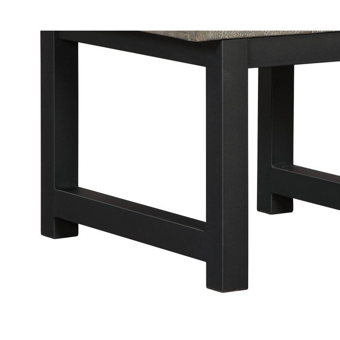 Square Butcher Block Wooden End Table with 1 Drawer, Brown and Black