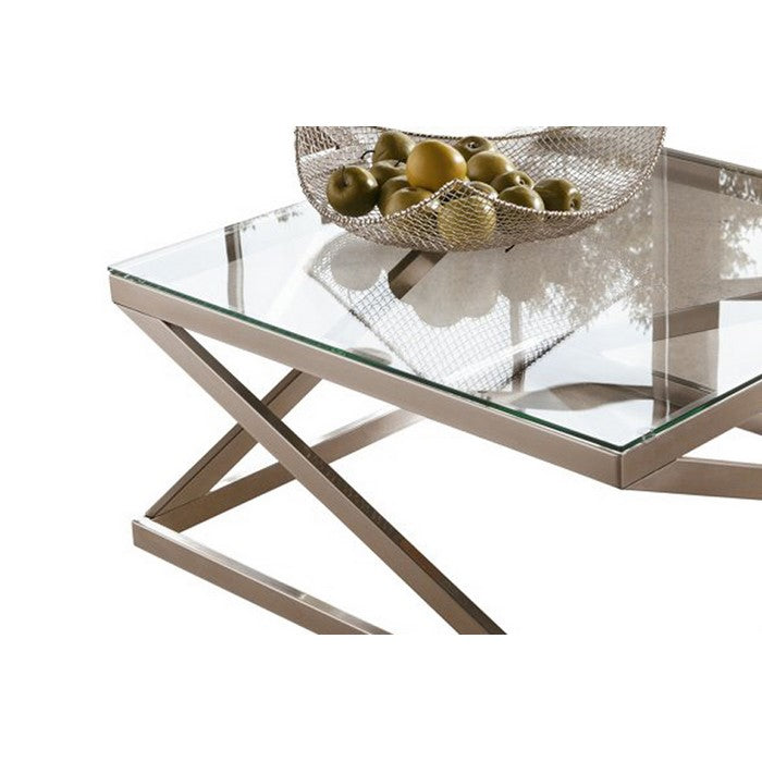 Square Glass Top Cocktail Table with Cantilever Frame, Silver and Clear