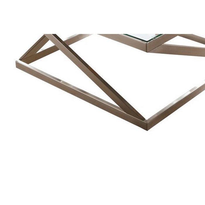 Square Glass Top Cocktail Table with Cantilever Frame, Silver and Clear