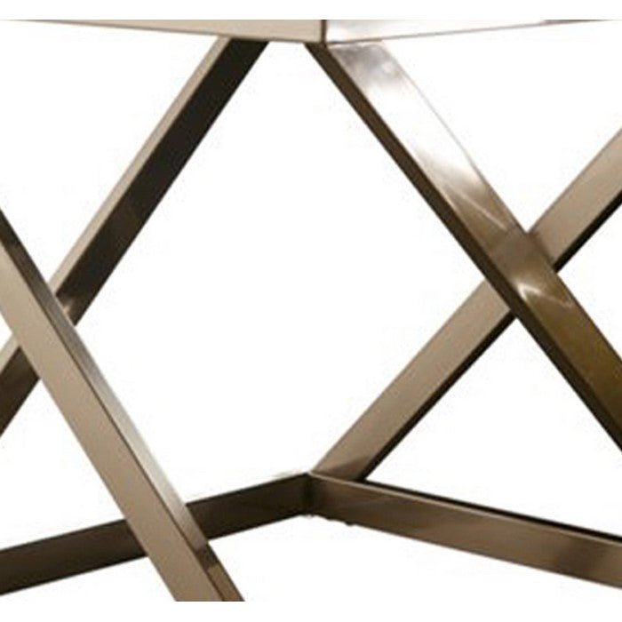 Square Glass Top Metal Frame End Table with X Shape Legs, Silver and Clear