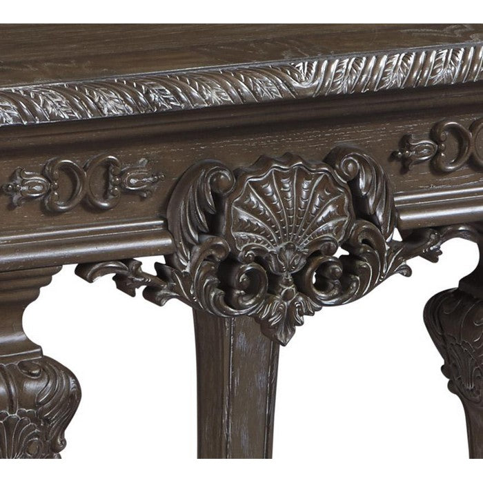 Square Ornate Engraved Wooden Frame End Table, Espresso Brown