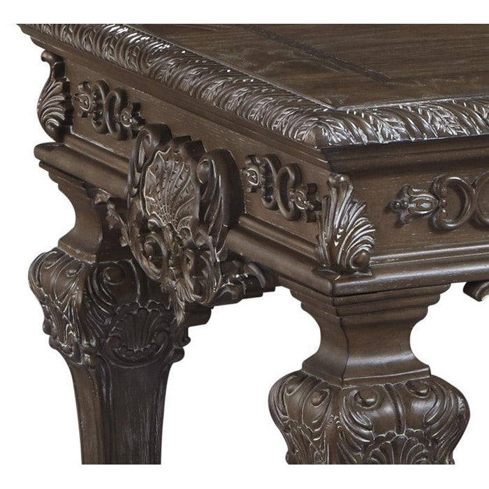 Square Ornate Engraved Wooden Frame End Table, Espresso Brown