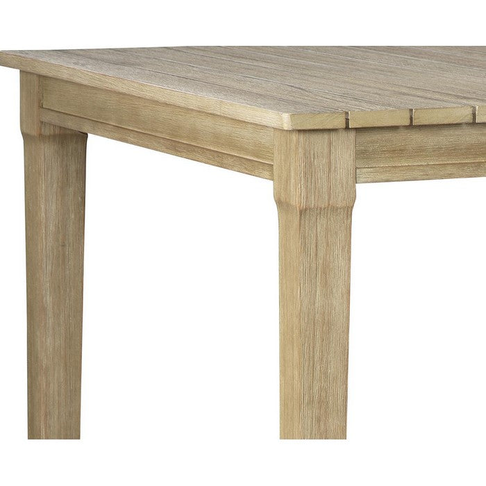 Square Wooden Frame Bar Table with Plank Tabletop, Teak Brown
