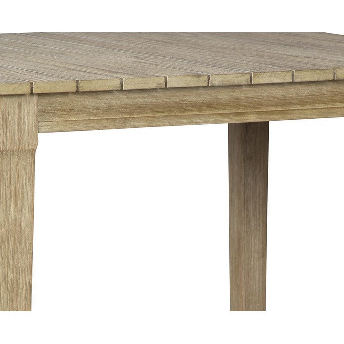 Square Wooden Frame Bar Table with Plank Tabletop, Teak Brown