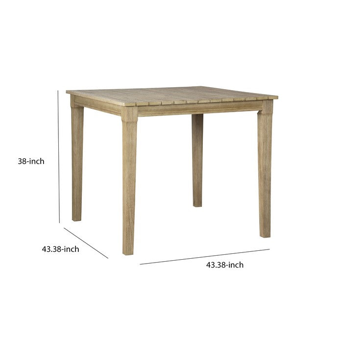 Square Wooden Frame Bar Table with Plank Tabletop, Teak Brown