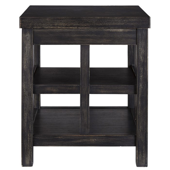 Square Wooden Frame End Table with 2 Open Shelves, Rubbed Black