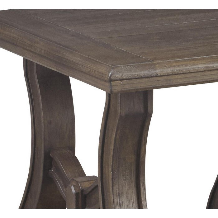 Square Wooden Frame End Table with Curved H Shaped Legs, Brown