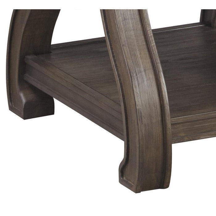 Square Wooden Frame End Table with Curved H Shaped Legs, Brown
