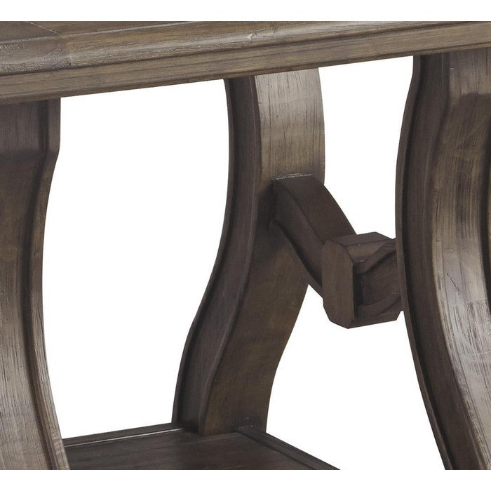 Square Wooden Frame End Table with Curved H Shaped Legs, Brown