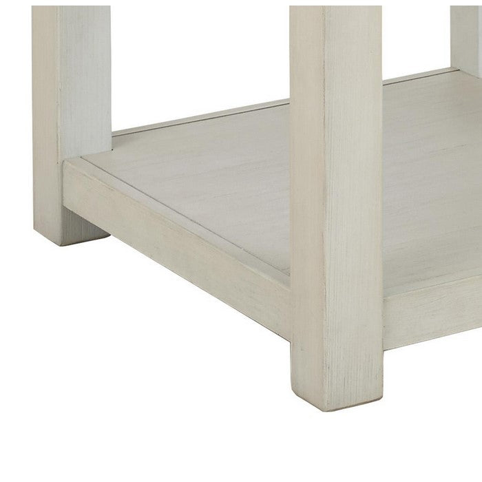 Square Wooden Frame End Table with Open Shelf, White and Brown