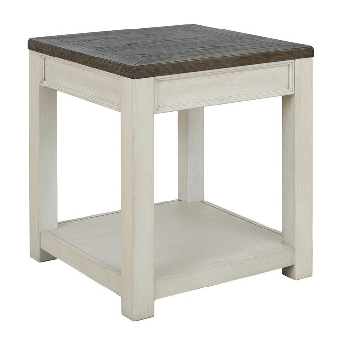 Square Wooden Frame End Table with Open Shelf, White and Brown