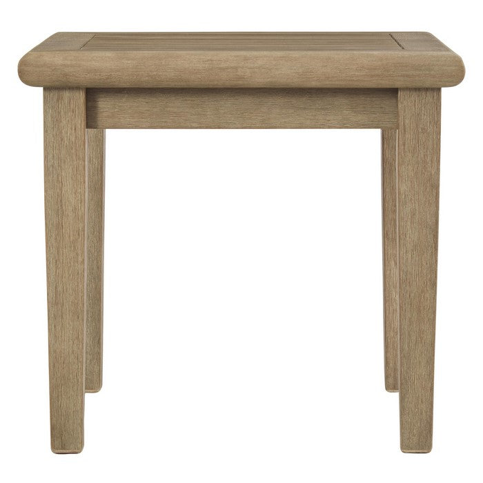 Square Wooden Frame End Table with Plank Tabletop, Teak Brown