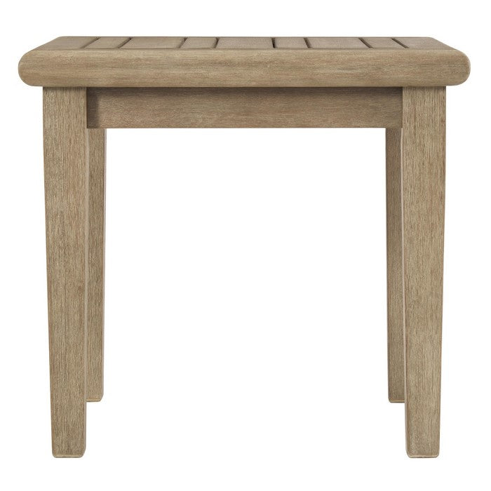 Square Wooden Frame End Table with Plank Tabletop, Teak Brown